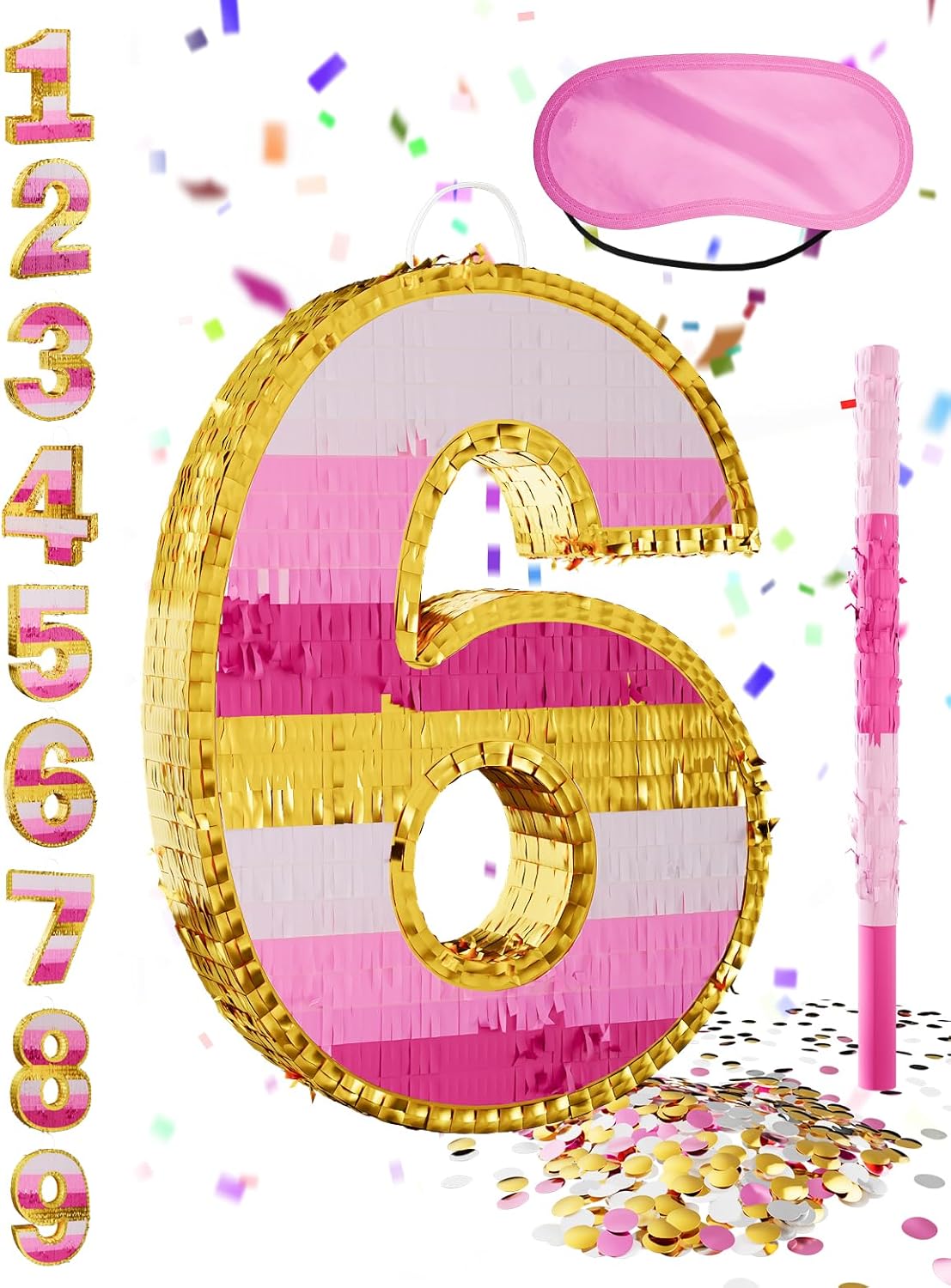 Number 5 Piñata with Stick, Blindfold & Confetti-Pink Piñata for Birthday Parties, Complete Party Game Set for Kids Girls-Gradient Pink Birthday Decor with Fillable Design(Small, 16.5 x 11.5 x 3 In)