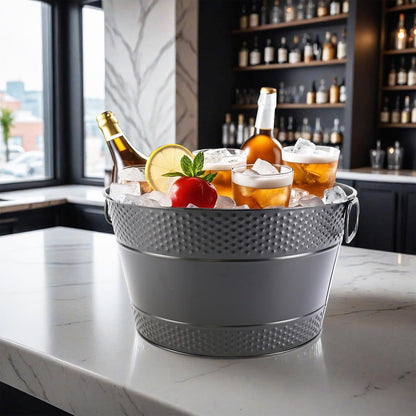 Metal Ice Bucket Galvanized Beverage Tub, Drink Buckets Large Cooler for Wine Beer Champagne Cocktails for Catering, Bars, Parties, Outdoor Events (Black-1PC)