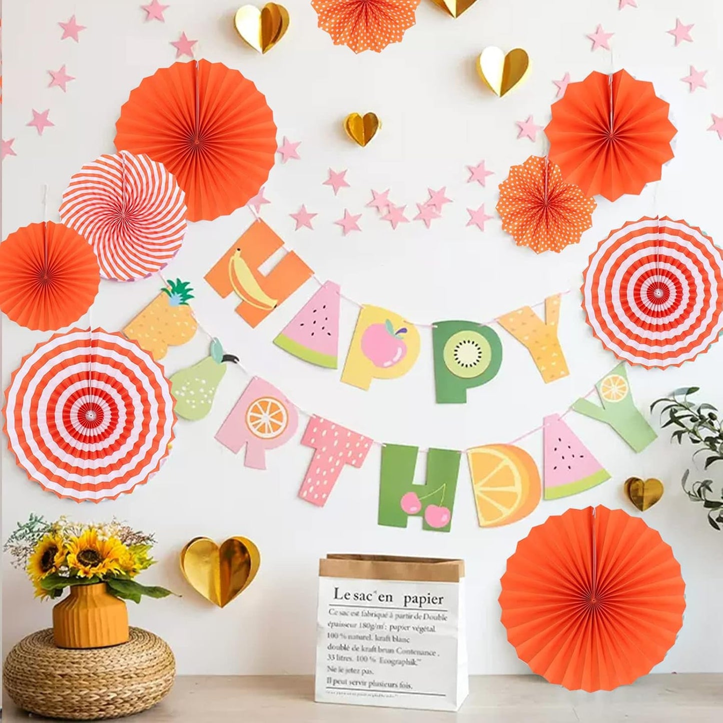 LRCXL 12PCS Party Hanging Paper Fans Set, Fiesta Round Pattern Paper Garlands Decoration Party Supplies for New Year Baby Shower Birthday Wedding Graduation Events Accessories(Yellow)