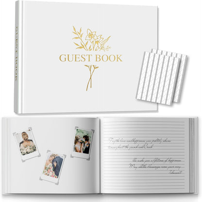 Wedding Guest Book for Memorial Service with 216 Photo Corners Stickers, Linen Guestbook to Sign at Bridal Shower or Wedding Reception Party,100 Pages, Blank Thick Paper Books for Baby Shower- Sage