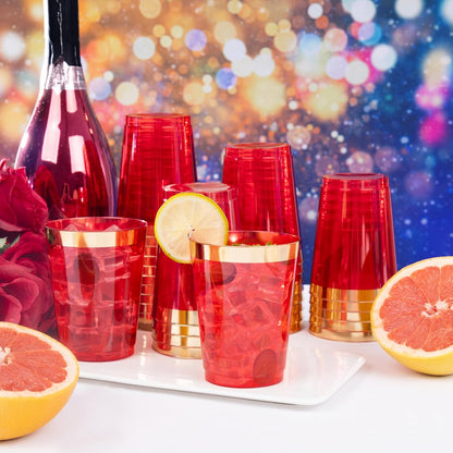 supernal 100pcs Gold Plastic Cups 12 oz, Glitter Clear Disposable Cups Heavy Duty, Fancy Plastic Cocktail Tumblers for Wedding, Parties Champagne & Mixed Drinks