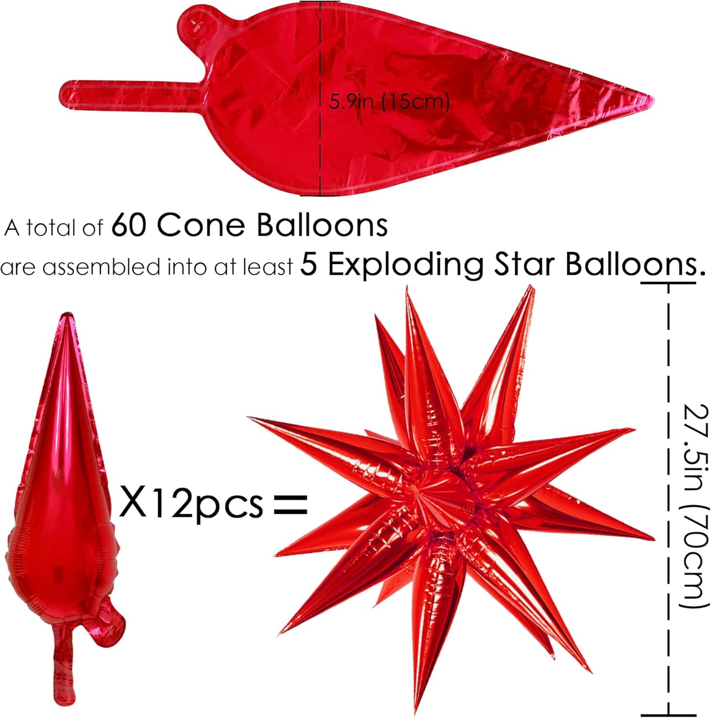 ZAKVOOR 60 Pcs Star Balloons 12 Spike Foil Explosion Party Decoration Balloons for Christmas New Year Eve Birthday (Silver)