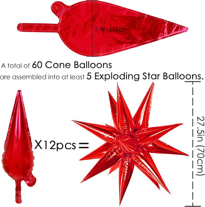 ZAKVOOR 60 Pcs Star Balloons 12 Spike Foil Explosion Party Decoration Balloons for Christmas New Year Eve Birthday (Silver)