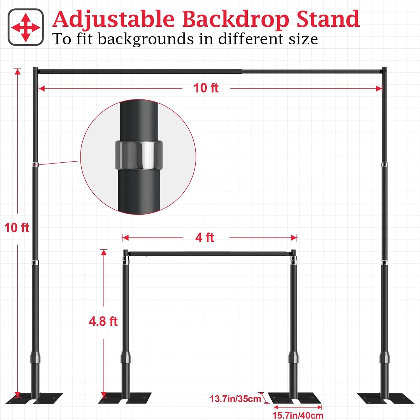 EMART 10x10ft Heavy Duty Backdrop Stand Kit, Adjustable Pipe and Drape Photo Booth Frame for Wedding, Party, Christmas, Birthday Decorations