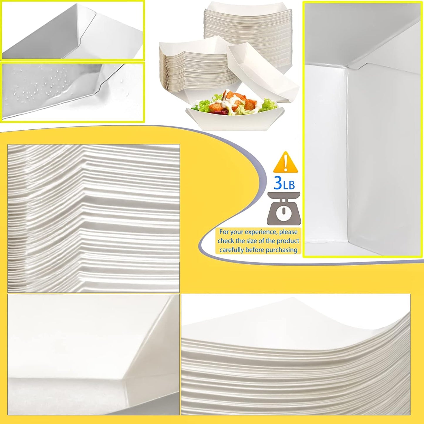 100 Pack 3lb Paper Food Trays,Disposable Greaseproof Kraft Checkered Carnival Food Serving Take Out Basket Tray Boat for Snacks Fries Nachos Popcorn Hot Dogs Carnival Wedding Party Picnic