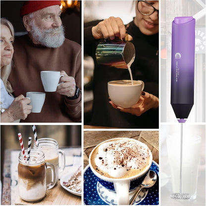 Powerful Milk Frother Wand - Mini Handheld Milk Frother with Stainless Steel Whisk - Battery-Powered Drink Mixer for Coffee, Lattes, Cappuccinos, Matcha - Coffee Enthusiasts Gift - Black
