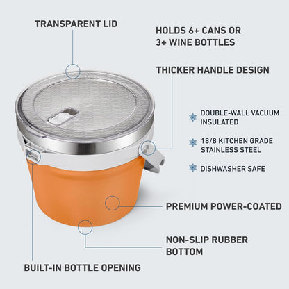 COKTIK 7L Insulated Ice Bucket with Lid，Double Wall Vacuum Stainless Steel Beverage Bucket Keeps Frozen Longer，Holds 6 Longnecks or 3 Bottles of Wine，for Cocktail, Champagne, Large Parties(Blue)