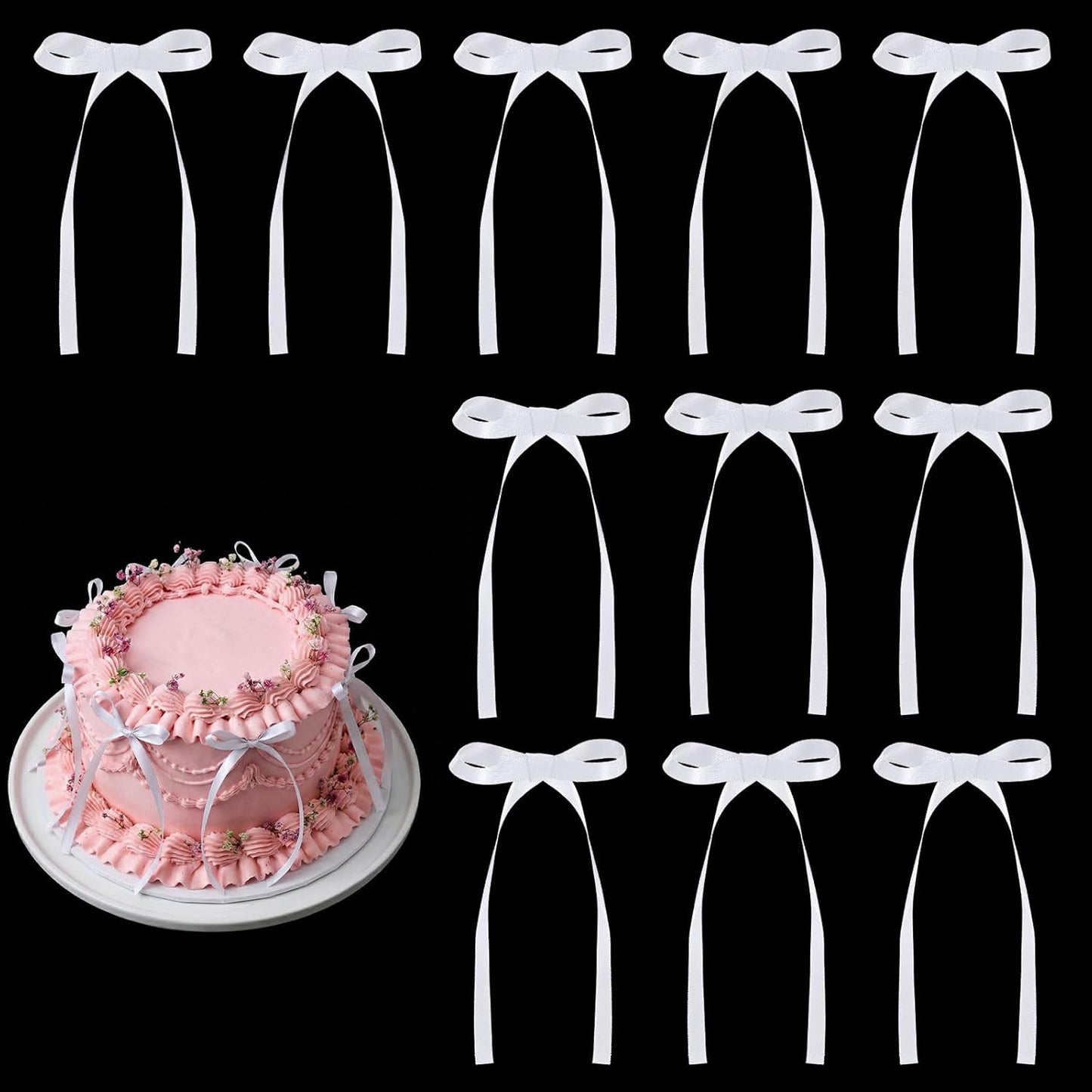 30 Pack Bow Cake Toppers Pink Ribbons Bows for Cake Coquette Themed Bow Cupcake Toppers Pink Bow Birthday Decorations for Baby Shower, Birthday, Wedding, Bachelorette, Mothers Day Decorations