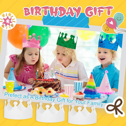 Jetec 50 Pcs White Paper Crowns Kids DIY Birthday Crowns for Classroom Birthday Party Hats Decorations Baby Shower Supplies (Traditional)
