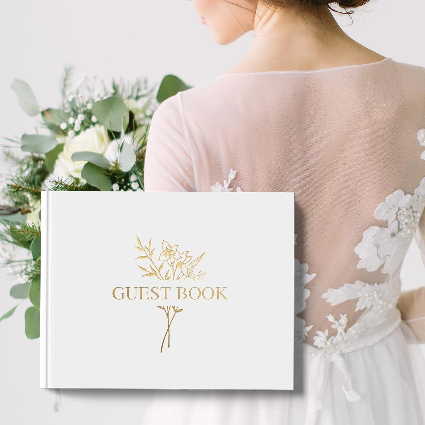 Wedding Guest Book for Memorial Service with 216 Photo Corners Stickers, Linen Guestbook to Sign at Bridal Shower or Wedding Reception Party,100 Pages, Blank Thick Paper Books for Baby Shower- Sage