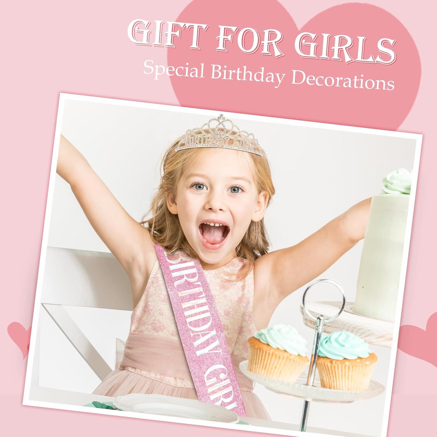 Chanaco Happy Birthday Crown and Sash Kit for Women and Girls - Rhinestone Tiara and Sashes with 'BIRTHDAY GIRL' Sash for Party Favors