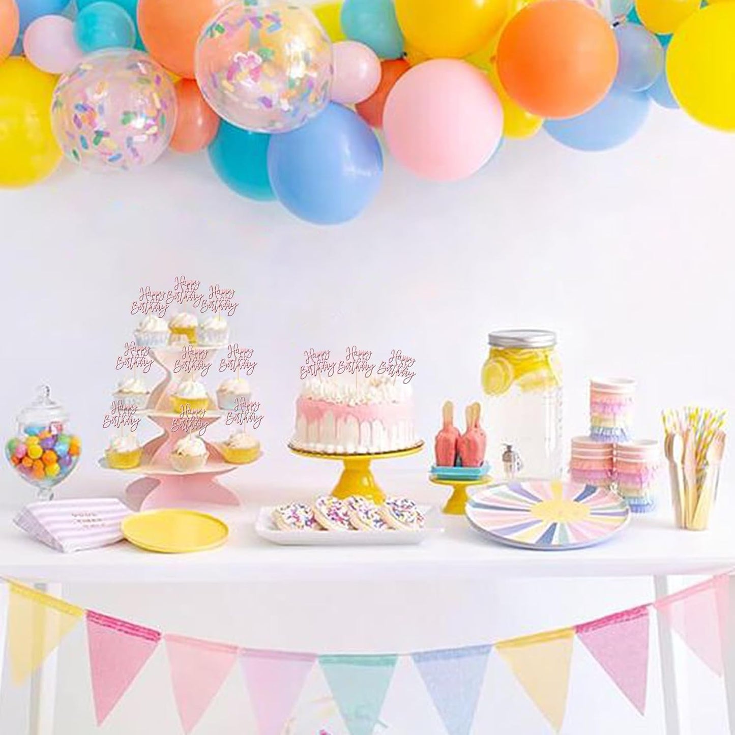 24 PCS Happy Birthday Cupcake Toppers Glitter Picks for Celebrating Anniversary Theme Party Cake Decorations Supplies Gold