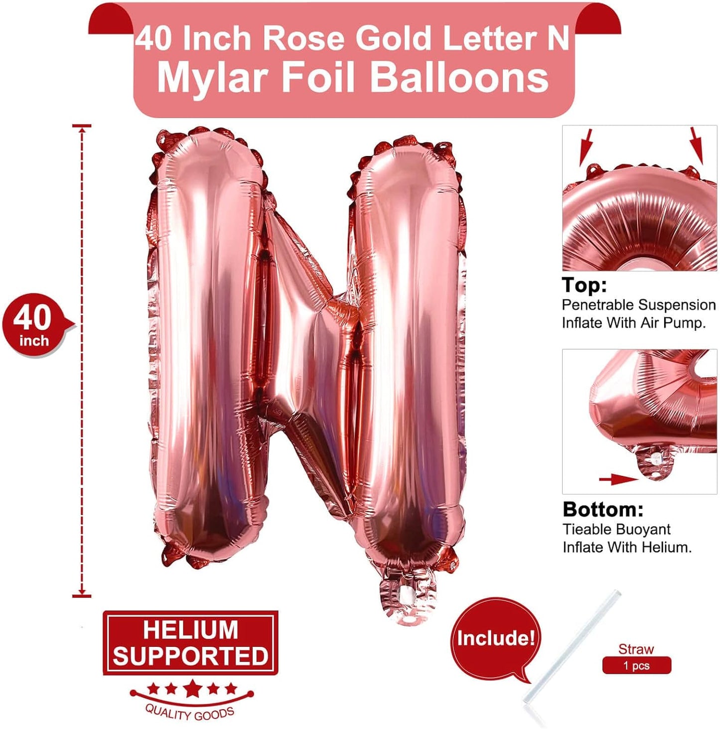 Lovoir 40 Inch Large Rose Gold Letter A Balloons Big Size Jumbo Mylar Foil Helium Balloon for Birthday Party Celebration Decorations Alphabet Rose Gold A