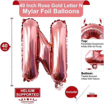 Lovoir 40 Inch Large Rose Gold Letter A Balloons Big Size Jumbo Mylar Foil Helium Balloon for Birthday Party Celebration Decorations Alphabet Rose Gold A