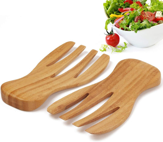 Salad Hands Tosser Salad Servers Tongs Bamboo Kitchen Helper Pack of 2