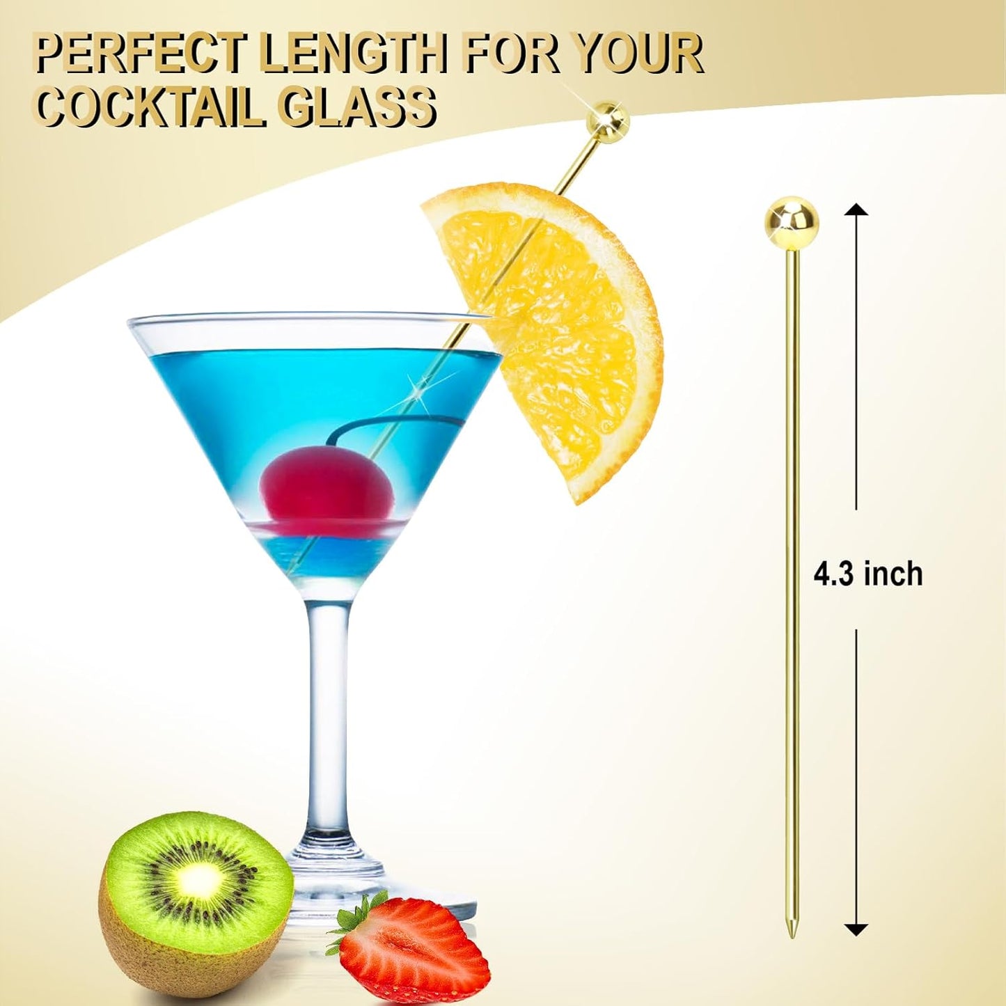 15PCS Cocktail Picks for Drinks, Stainless Steel Cocktail Toothpicks, Reusable Cocktail Skewers, Garnish Picks Bloody Mary Skewers, Metal Martini Picks for Olives Appetizers Fruit (4.3 Inch)