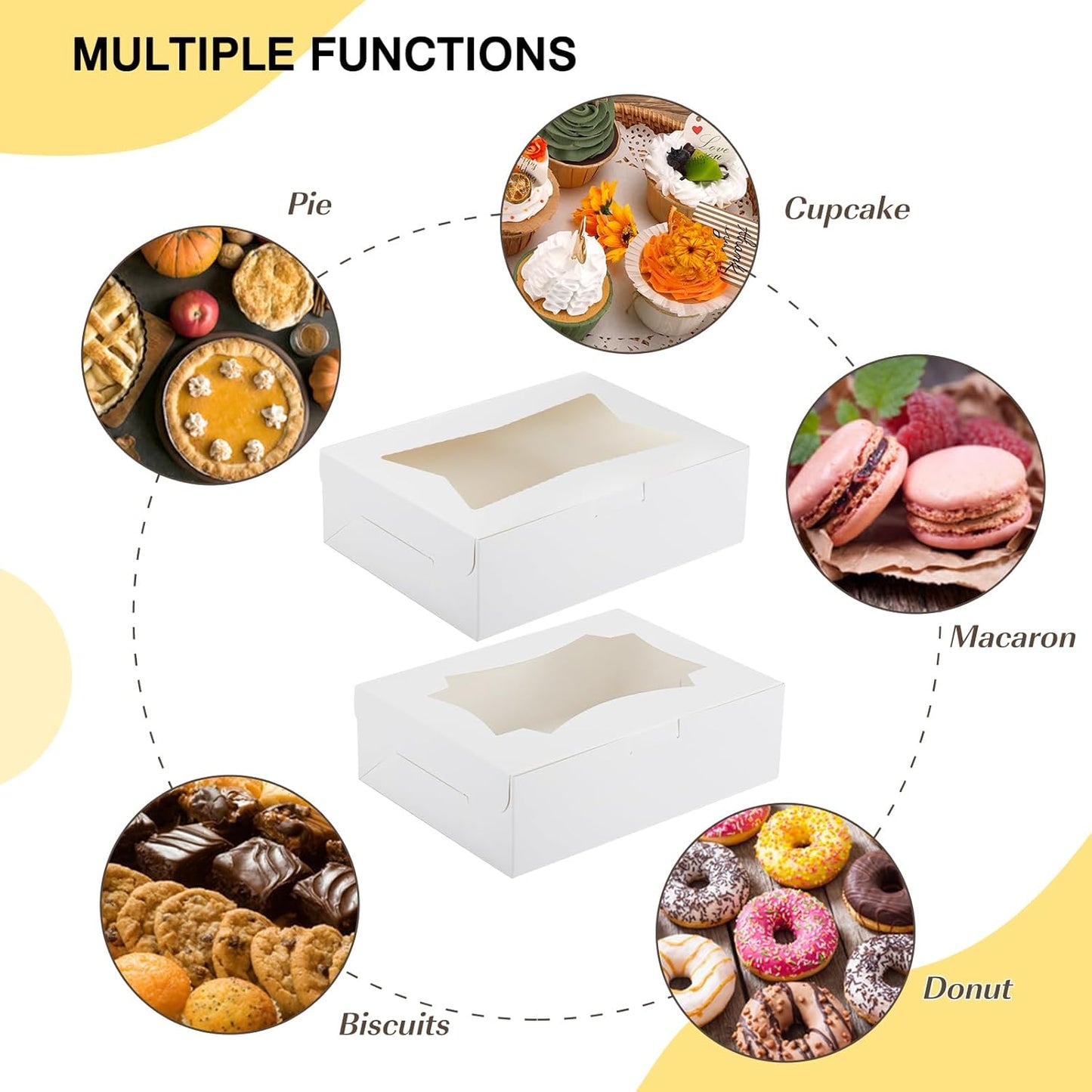 TOMNK 30pcs Cookie Boxes, 8x6x2.5 Inches 3 Style Windows Treat Boxes with Window for Treats, Chocolate Covered Strawberries, Muffins, Donuts