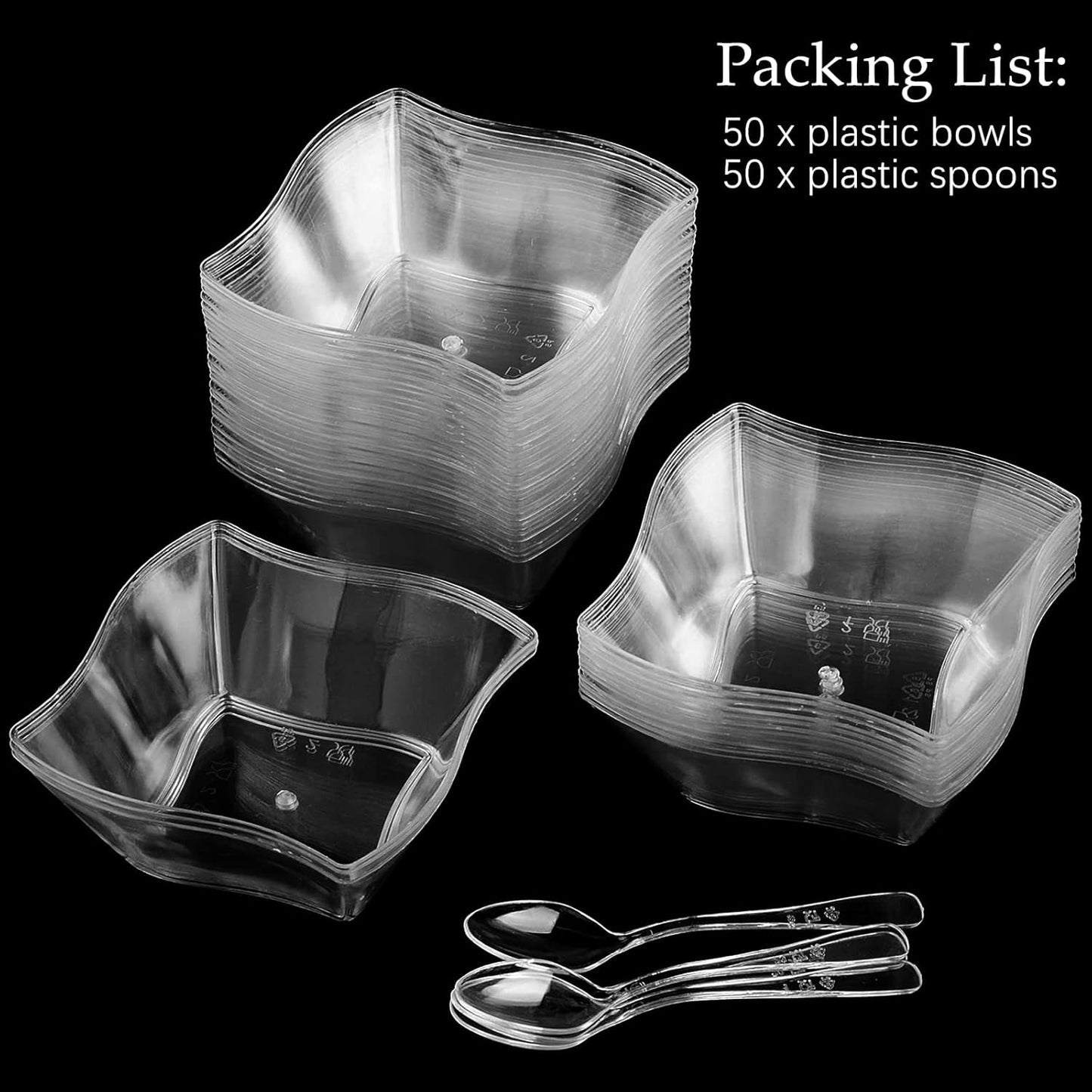 TOFLEN 100ct 5 oz Small Plastic Dessert Cups with Spoons, Clear Appetizer Cups for Parties Mini Serving Bowls, Hors D'oeuvres Plates