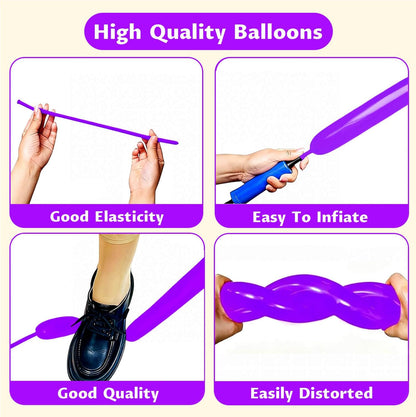 260 Clear Long Balloons for Animals, Thickening Skinny Latex Twisting for Arch Modeling Magic Clown Birthday Wedding Party Decorations 100pcs