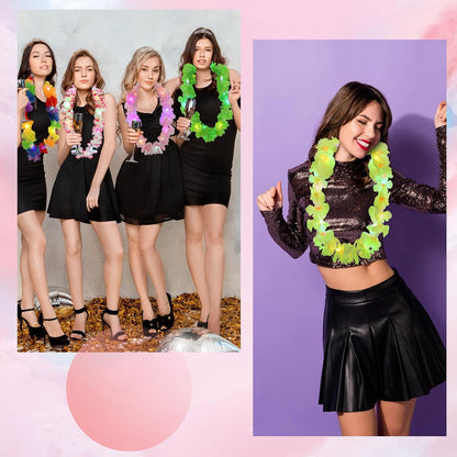 Sherr 24 Pcs LED Leis Light Up Purple and Gold Hawaiian Flower Necklaces, Graduation 2026 Party Supplies, Class of 2026 Leis for Beach Wedding Luau Glow Party Favors