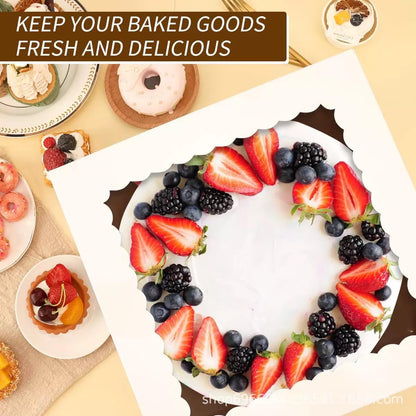 3 - Pack 8×8×8 Inch White Cake Boxes, Reinforced Cardboard with Scalloped Window, Perfect for Professional Bakery Presentation