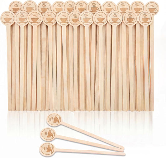 100Pcs Coffee Stirrers-5.9 Inch Natural Wooden Stir Sticks with Round Ends, Disposable Biodegradable Cafe Grade Coffee Stir Sticks Wood Beverage Mixer for Coffee Cocktails Milk Tea