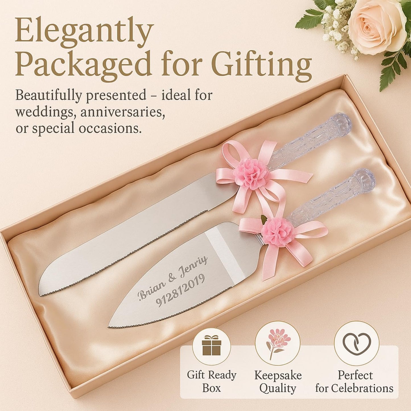 GIFTS INFINITY Personalized Wedding Cake Knife and Server Set with Engraving – Cake Cutting Utensil Set, Keepsake Gift for Wedding, Anniversary, Reception, Birthday & Other Occasions (CH-101WB)