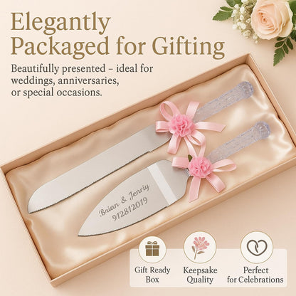 GIFTS INFINITY Personalized Wedding Cake Knife and Server Set with Engraving – Cake Cutting Utensil Set, Keepsake Gift for Wedding, Anniversary, Reception, Birthday & Other Occasions (CH-101WB)