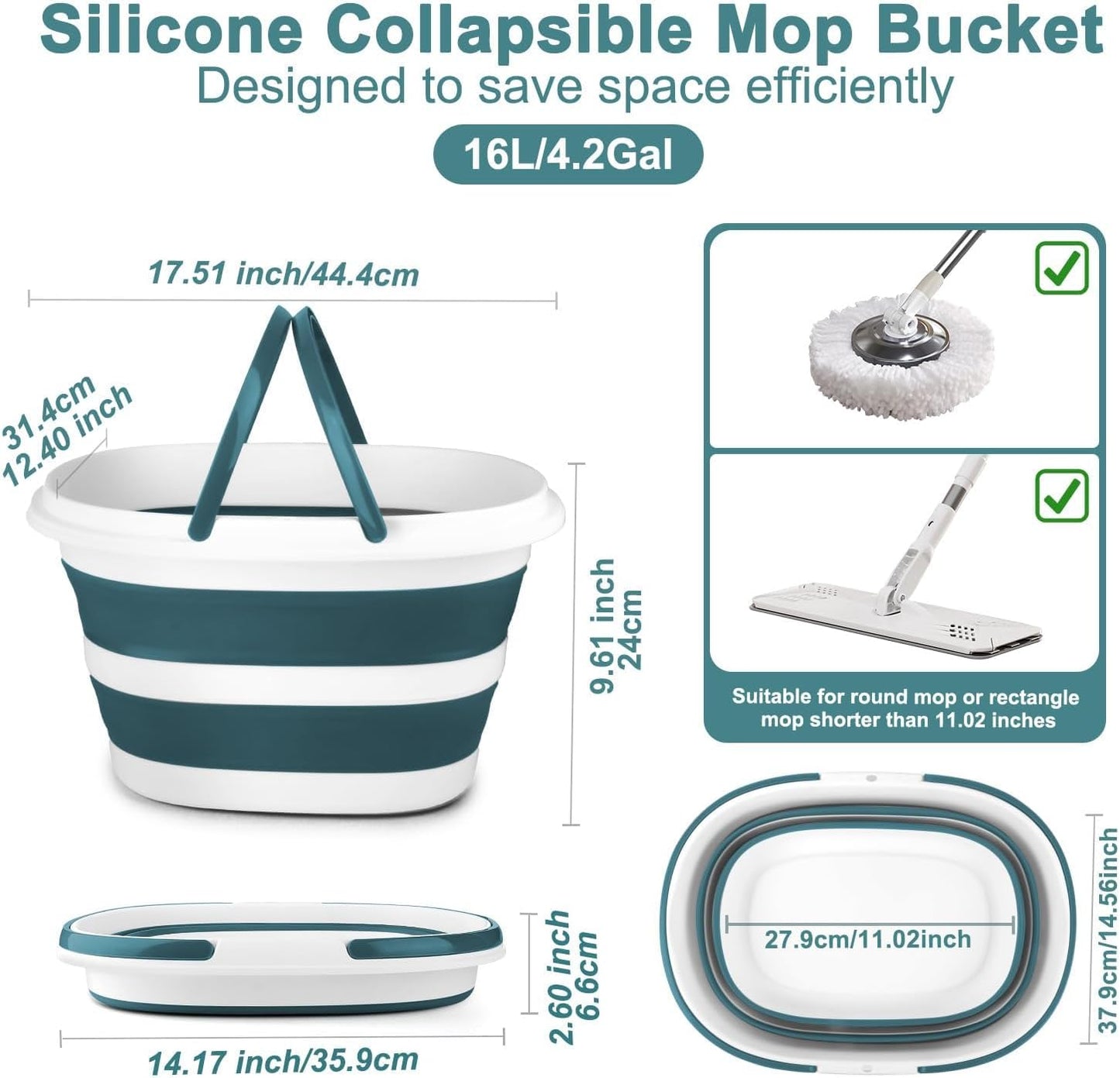 Collapsible Bucket for Cleaning, 4.2 Gallons Mop Bucket with Handle for Floor Window Car Washing, Silicone Ice Buckets for Parties Camping Fishing Beach, RV Laundry Storage Household Cleaning Supplies