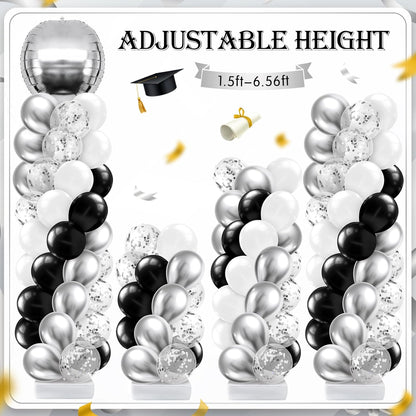 2 Sets Blue and Black White Graduation Balloon Column Stand Kit for Class of 2026, Adjustable Floor Balloon Arch Tower with Foil & Latex Balloons, DIY Decor for Grad Ceremony Backdrop
