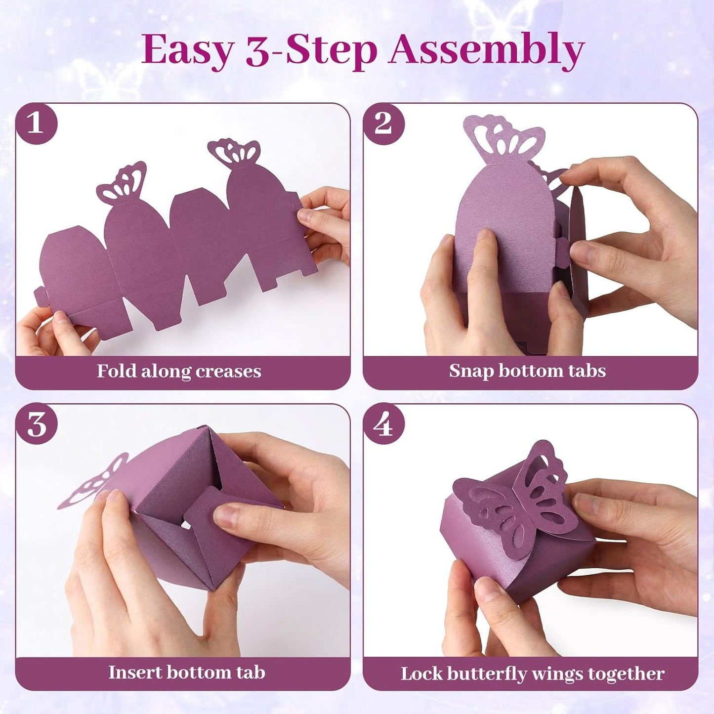 VGOODALL 50PCS Party Favor Boxes, 2.4" x 2.4" x 1.8" 3D Butterfly Candy Boxes White Baby Shower Favors for Wedding Birthday Party Gift