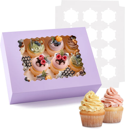Hoewina 6PCS Cupcake Boxes - Hold 12 Count Cupcake Containers with Window, Food Grade Cupcake Holder Easy Transport and Presentation - Ideal for Cupcakes, Desserts, and More