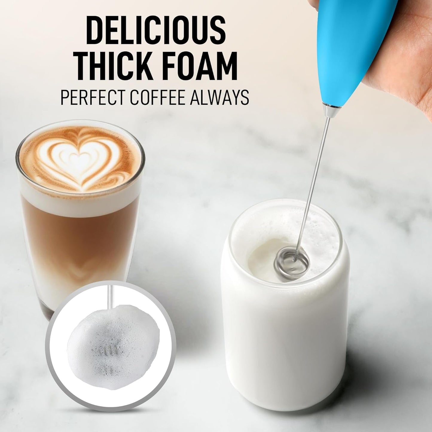 Zulay Kitchen Powerful Milk Frother Wand With Duracell Batteries - Ultra Fast Handheld Drink Mixer - Electric Whisk Foam Maker for Coffee, Lattes, Cappuccino & Matcha - Z1 Motor - Black - Colors B