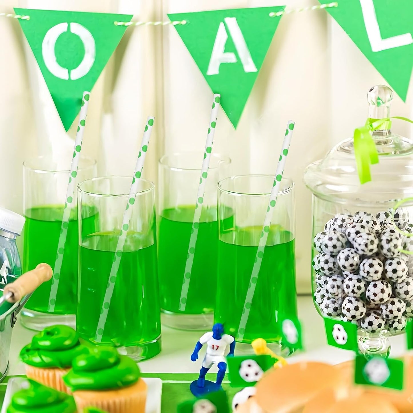 Disposable Paper Straws Solid Green - 7.75'' x 0.24'', 100 Counts - for Drinking, Beverage, Juice, Soda, Bar Supplies