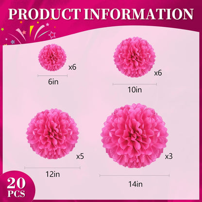 20 PCS Orange Tissue Paper Pom Poms, Tissue Pom Poms Flowers, Sizes of 6", 10", 12", 14" Hanging Paper Flower Ball for Wedding, Birthday, Halloween, Christmas, Baby Shower Party Decor
