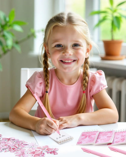 123 Pieces Bow Party Favors Coquette Pink Bow Spiral Notebook Cute Journal Ballpoint Pens Bow Stickers Set Pink Office Supplies for Bow Themed Birthday Party Supplies School Stationery Supply