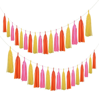 15PCS Pink Orange Yellow DIY Tissue Tassel Garland Thanksgiving Party Tassel Banner Bunting Streamer for Girl Baby Shower Halloween Birthday Bridal Shower Nursery Hanging Décor