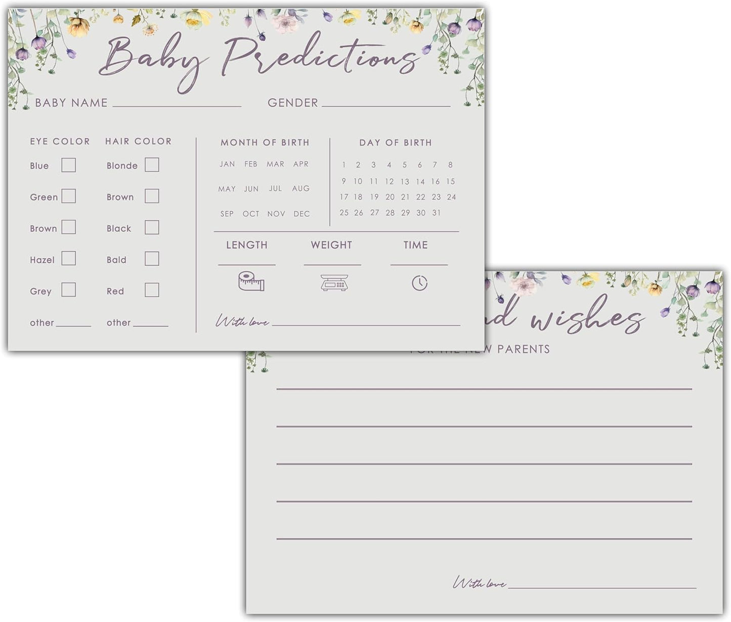 Baby Predictions and Advice Cards, 5" x 7" Pink Baby Shower Predictions Cards, Daily Party Games & Activities Favors for Newparents - G08