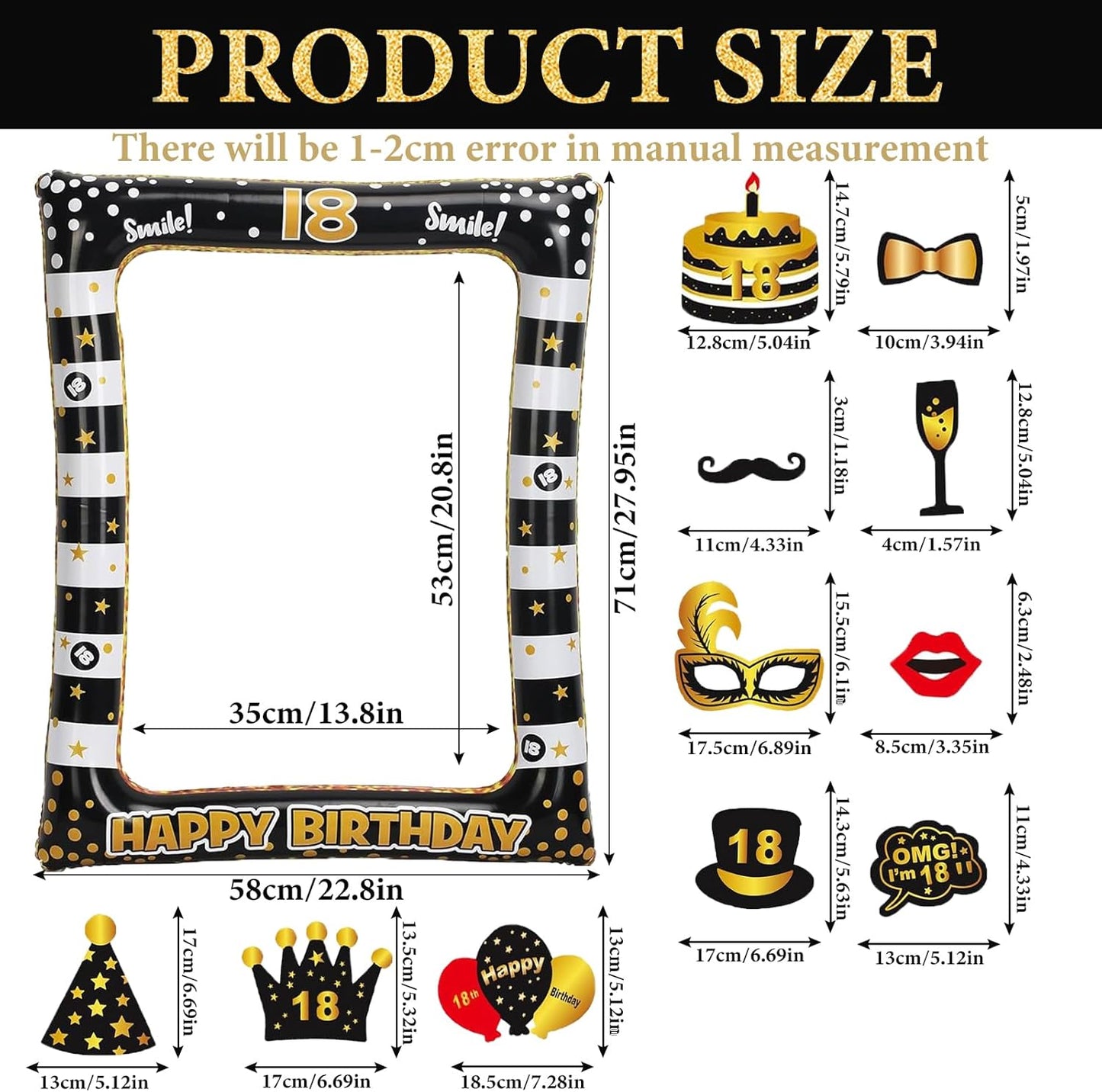 Hawaiian Party Photo Booth Props Kit, 30 PCS Luau Photo Booth Props with Large Inflatable Selfie Picture Frame for Hawaiian Tropical Tiki Summer Pool Party Supplies