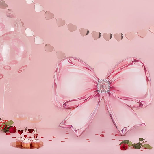 Princess Castle Pinata Set - Coquette Pink Castle Pull String Piñata with Blindfold and Stick for Girls Princess Themed Birthday Party Decorations, Winter Fairy Piñata (16.5 x12.4'')