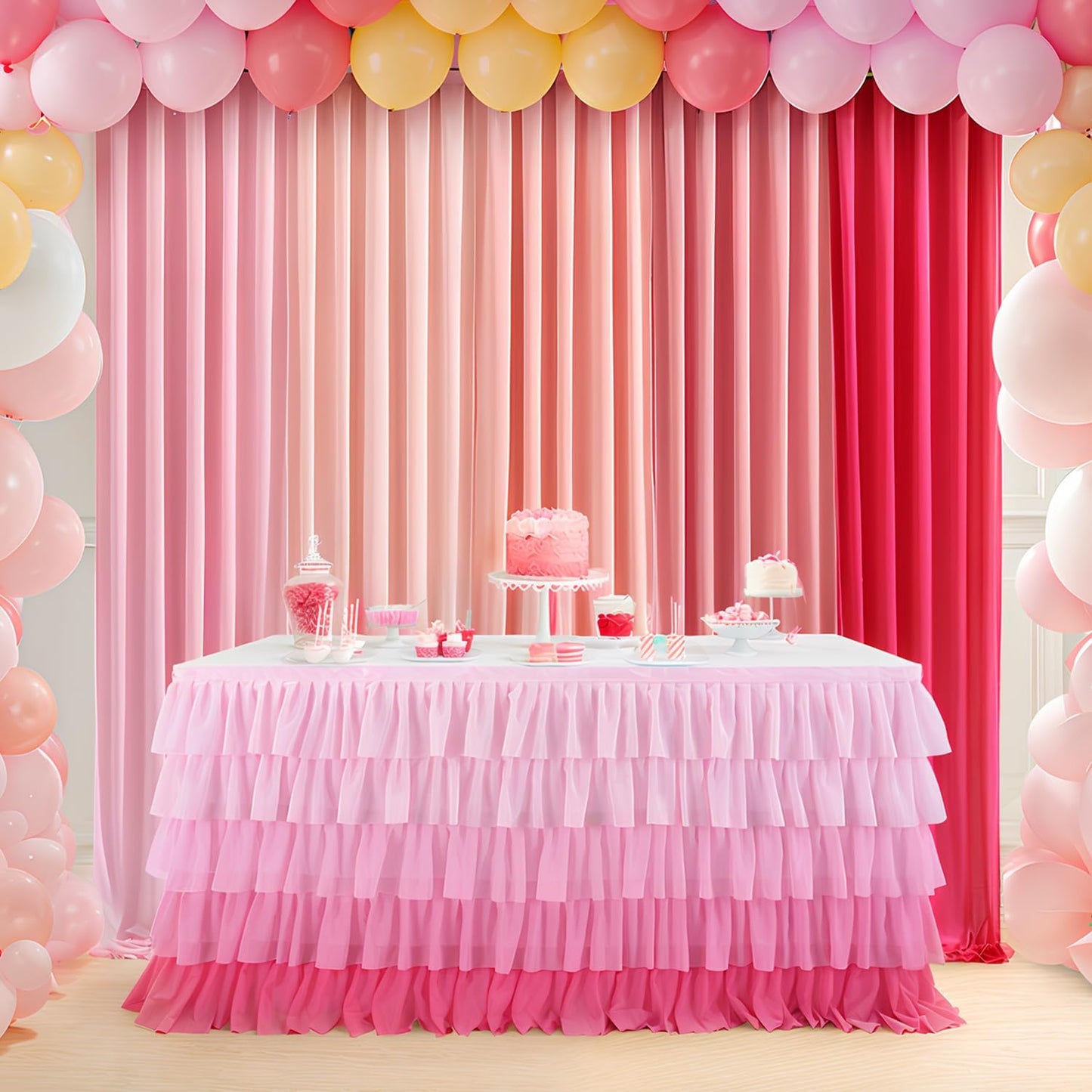 Pastel Rainbow Table Skirt Ruffle Party Tablecloth for Rectangle Table 6ft Birthday Party Baby Shower