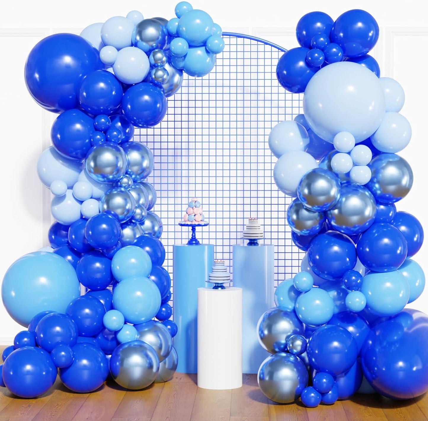 Navy Blue Gold Balloons Garland Kit, 120 pcs Navy and Gold Confetti White Balloons Arch for Graduation Birthday Party Baby Shower DIY Decoration