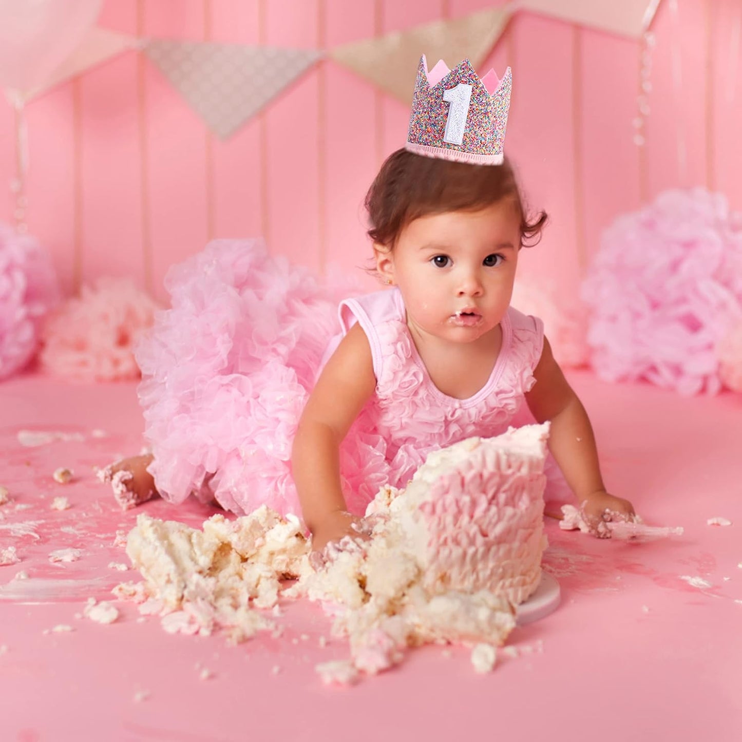Rainbow Crown - 4th Birthday Party Glitter Crown, Kids Birthday Hats, Baby Photo Props, Little Girls Hair Accessories