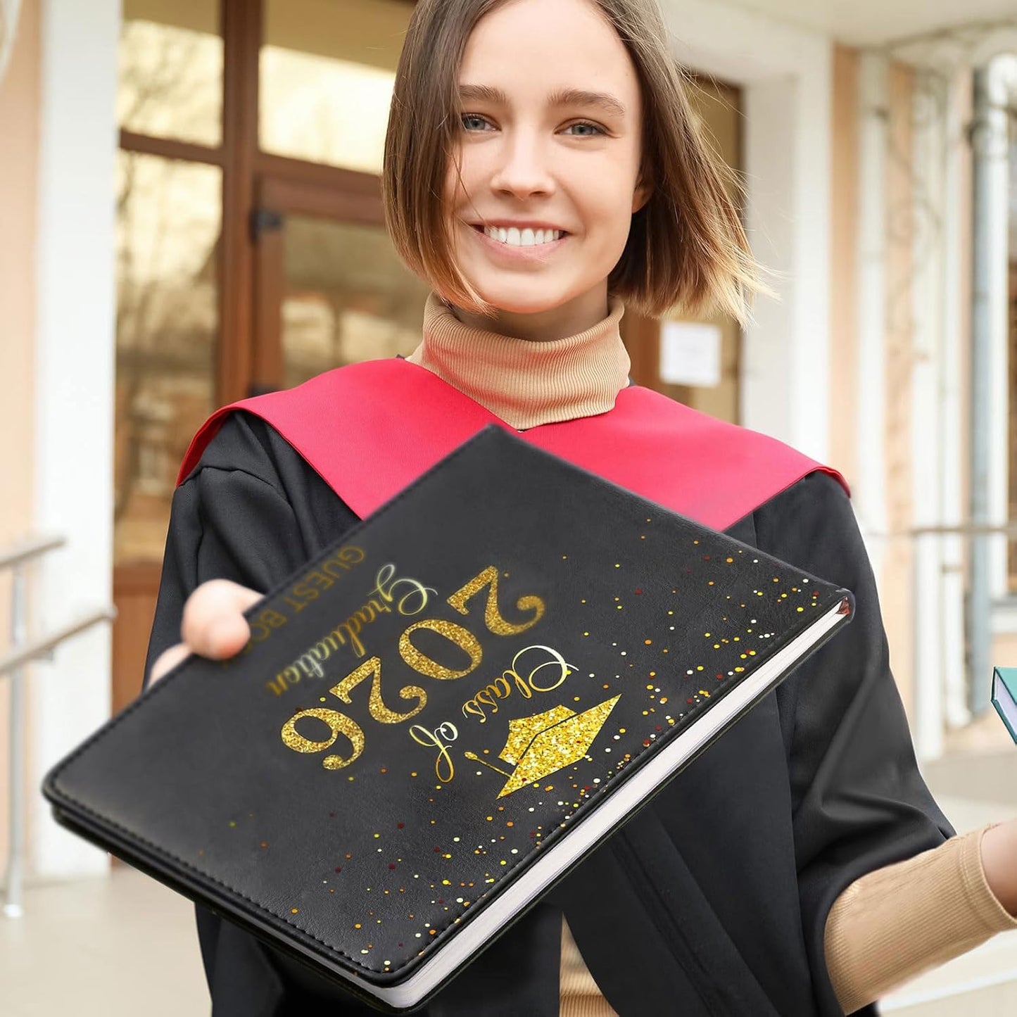 Frienda 2026 Graduation Guest Book Leather Guest Sign in Book with Pen Graduation Party Favors Congratulation Graduates Signature Books(Class of 2026,Black, Gold)