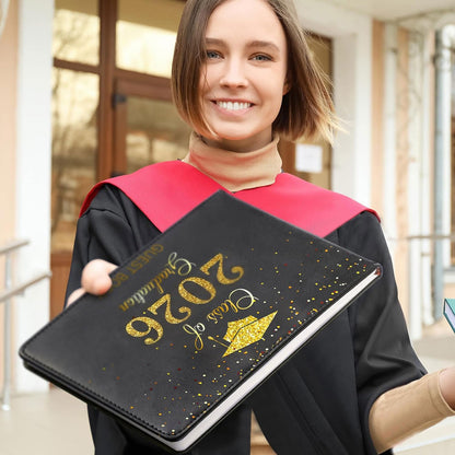 Frienda 2026 Graduation Guest Book Leather Guest Sign in Book with Pen Graduation Party Favors Congratulation Graduates Signature Books(Class of 2026,Black, Gold)