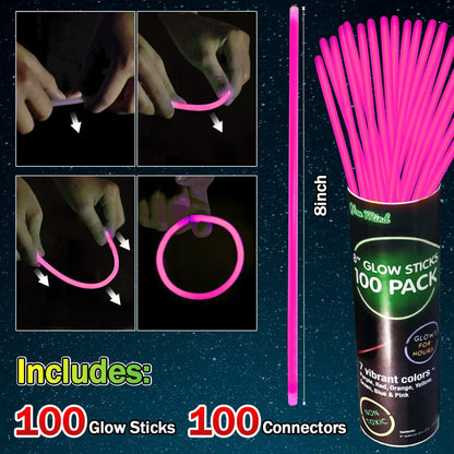 200 Pcs Red Glow Sticks Bracelet Necklaces Bulk Glow in The Dark Party Supplies 8” Light Up Stick with Connectors for Christmas Valentine's Day Easter 4th of July Party Favors Birthday Carnival