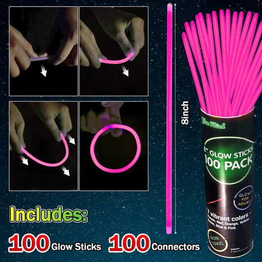 200 Pcs Red Glow Sticks Bracelet Necklaces Bulk Glow in The Dark Party Supplies 8” Light Up Stick with Connectors for Christmas Valentine's Day Easter 4th of July Party Favors Birthday Carnival