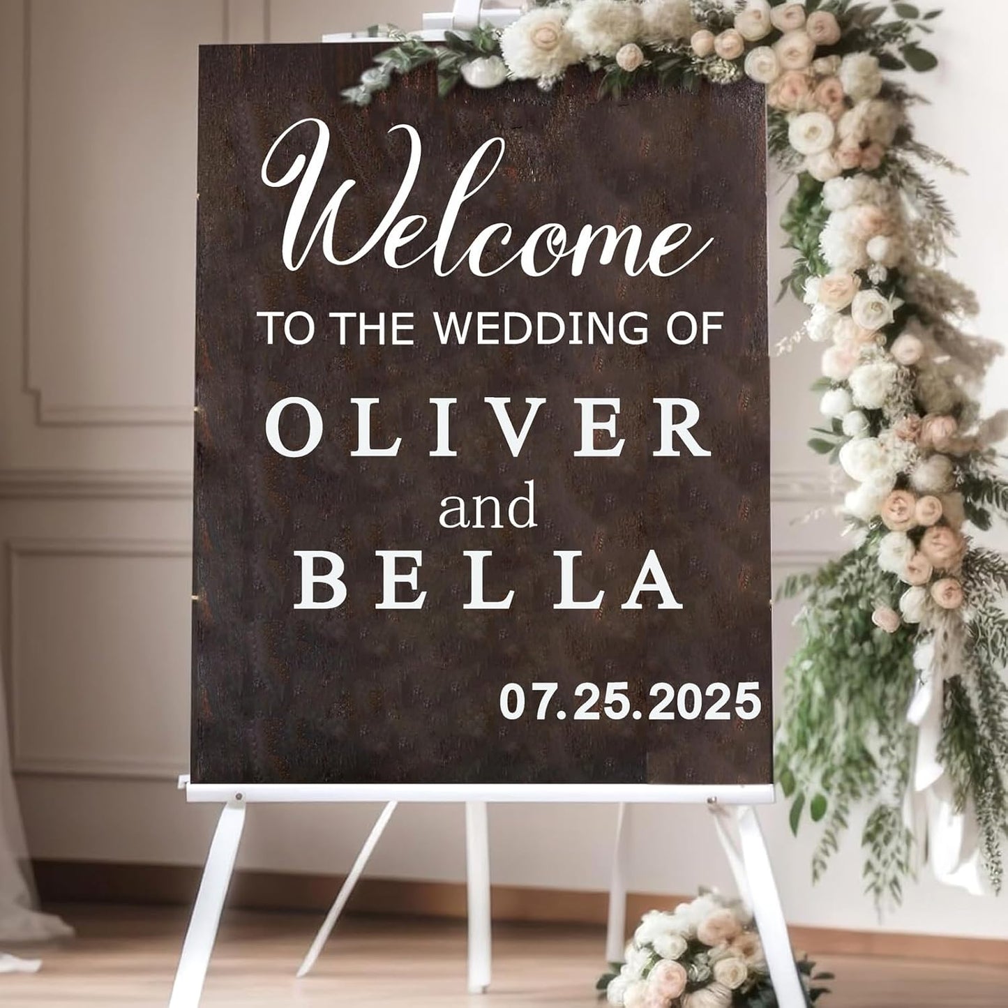 Custom Name Welcome to Our Wedding Signs Personalized Wedding Mirror Decals Selfie Mirror Decal for Wedding Entry Reception Display Golden Date Marriage DIY Vinyl Lettering Welcome Party Decoration
