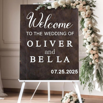 Custom Name Welcome to Our Wedding Signs Personalized Wedding Mirror Decals Selfie Mirror Decal for Wedding Entry Reception Display Golden Date Marriage DIY Vinyl Lettering Welcome Party Decoration