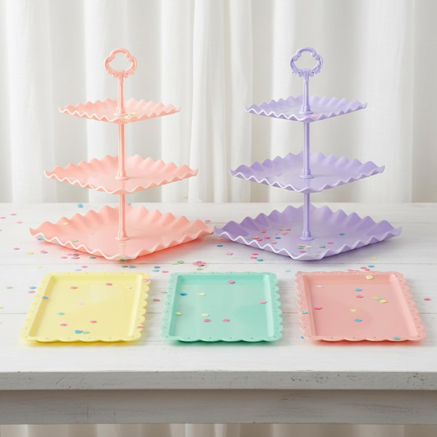 NWK 5 Piece Cake Stand Set with 2 x Large 3-Tier Cupcake Stands, 3 x Appetizer Trays, for Wedding Birthday Baby Shower Tea Party Decorations (White)